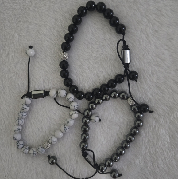 Jewelry - 3pcs Black,Silver & White Handmade Beaded Bracelets Set